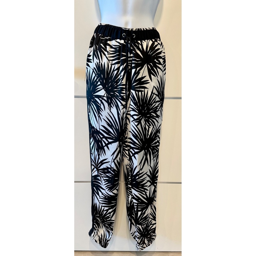 Michael Kors Pants Womens Size 4 Black White Tropical Jogger Drawstring - Picture 2 of 11